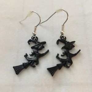 Cute Halloween witch on broomstick earrings